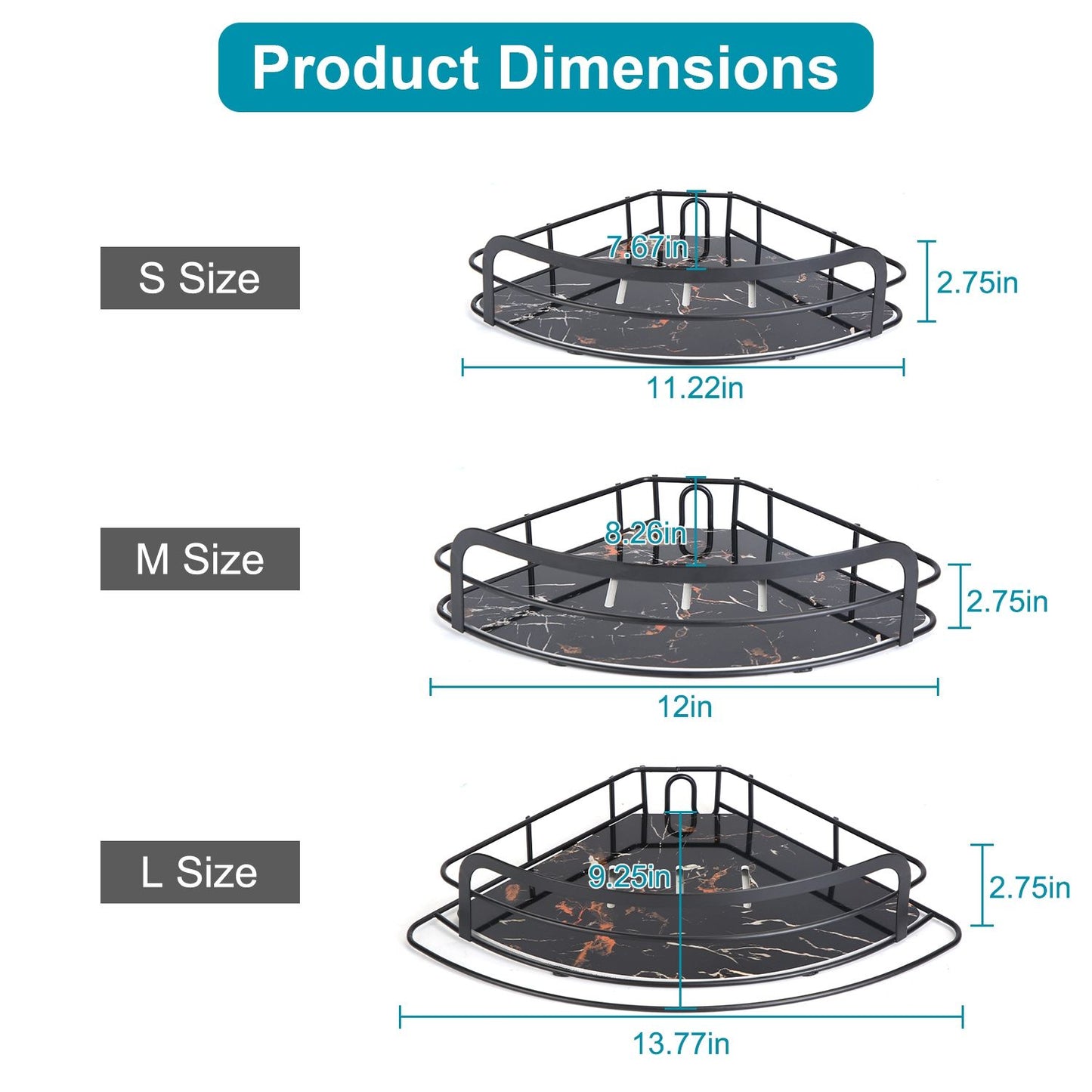 4-Tier Corner Shower Caddy Tension Pole, Adjustable Rust-Free Bathroom Organizer, Drill-Free, Black