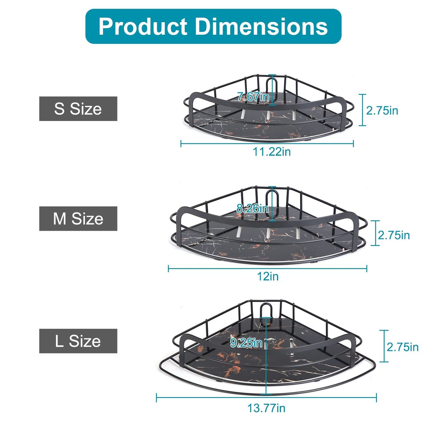 4-Tier Corner Shower Caddy Tension Pole, Adjustable Rust-Free Bathroom Organizer, Drill-Free, Black
