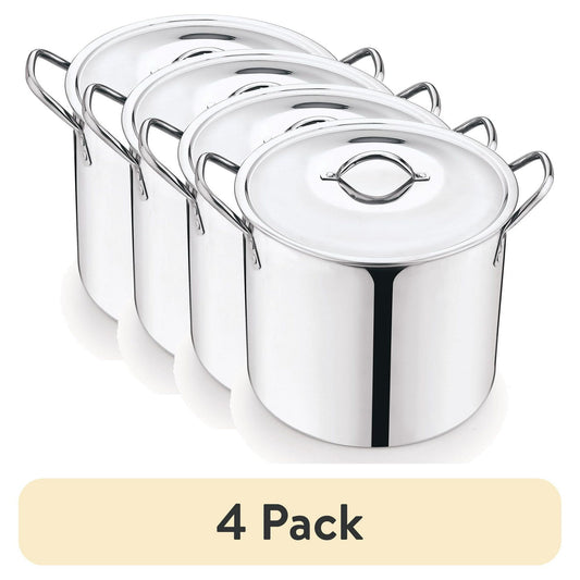 4-Pack 8-Qt Stainless Steel Stock Pot with Metal Lid, Heavy-Duty, Stay-Cool Handles