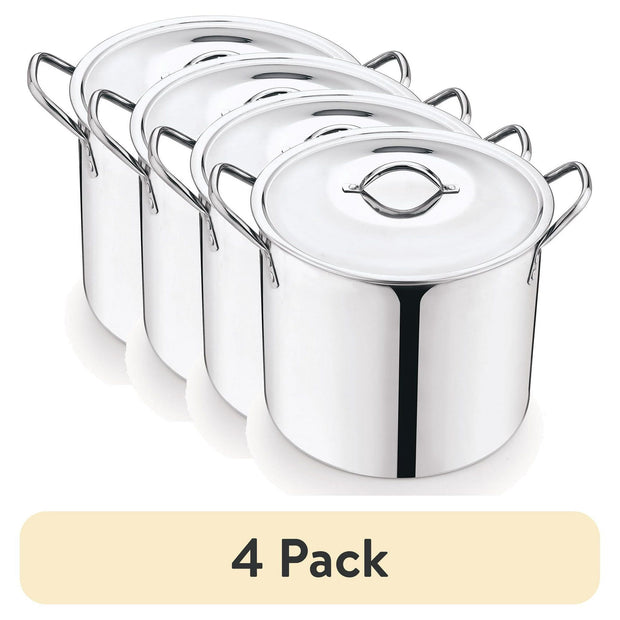 4-Pack 8-Qt Stainless Steel Stock Pot with Metal Lid, Heavy-Duty, Stay-Cool Handles