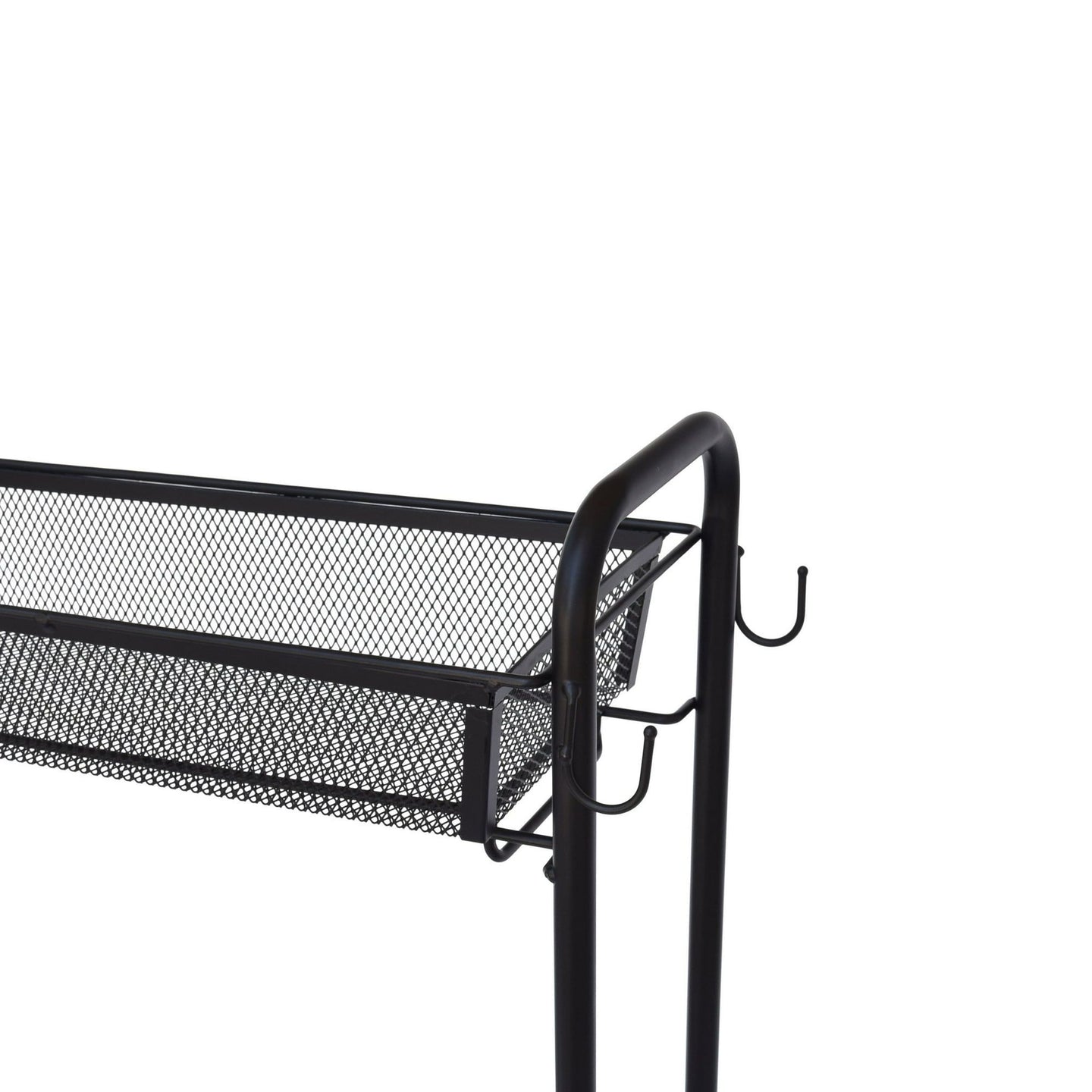 Slim 3-Tier Rolling Bathroom Storage Cart with Hooks – Black
