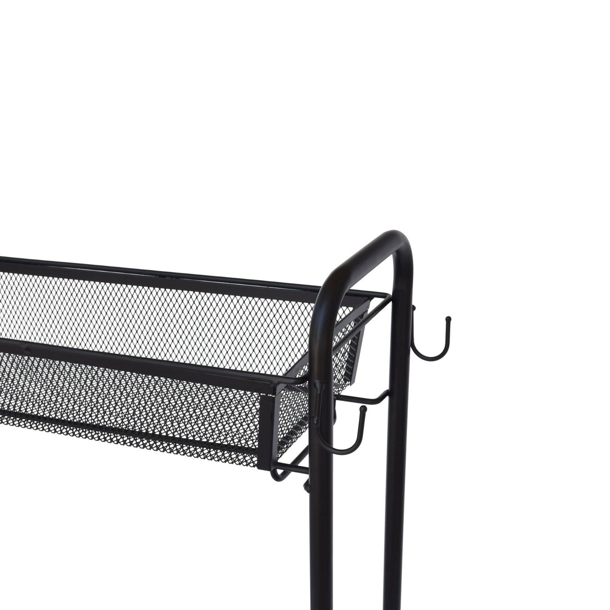 Slim 3-Tier Rolling Bathroom Storage Cart with Hooks – Black
