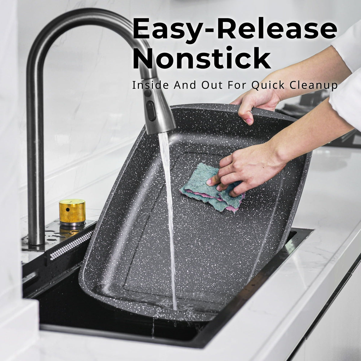 18.9" Nonstick Carbon Steel Roaster Pan with Wire Rack – Gray Speckled