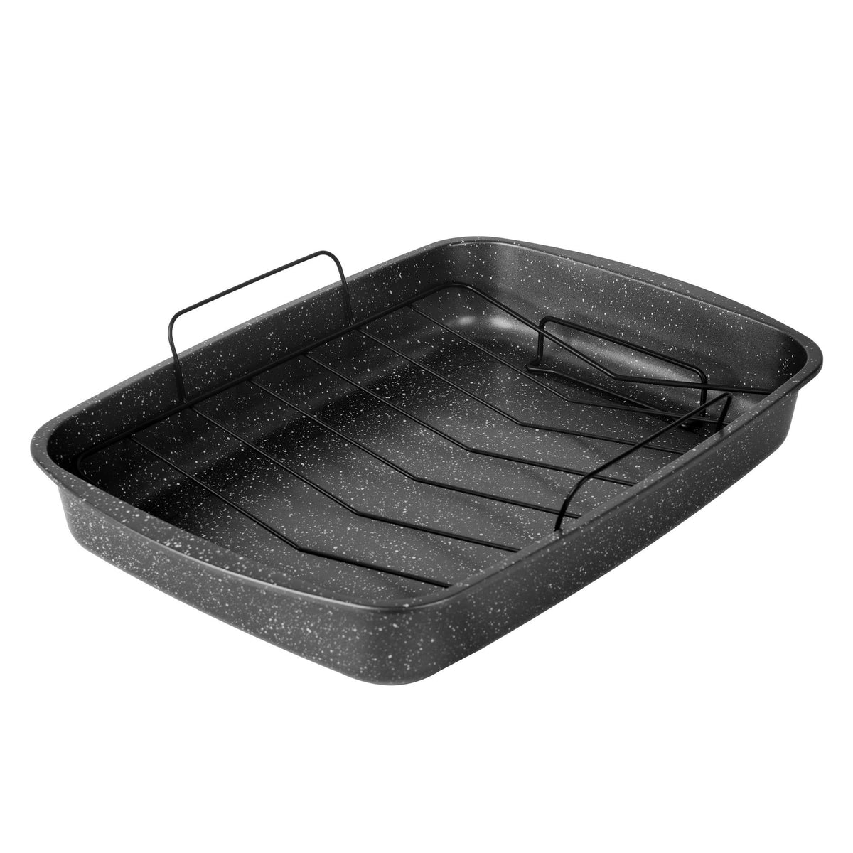 18.9" Nonstick Carbon Steel Roaster Pan with Wire Rack – Gray Speckled