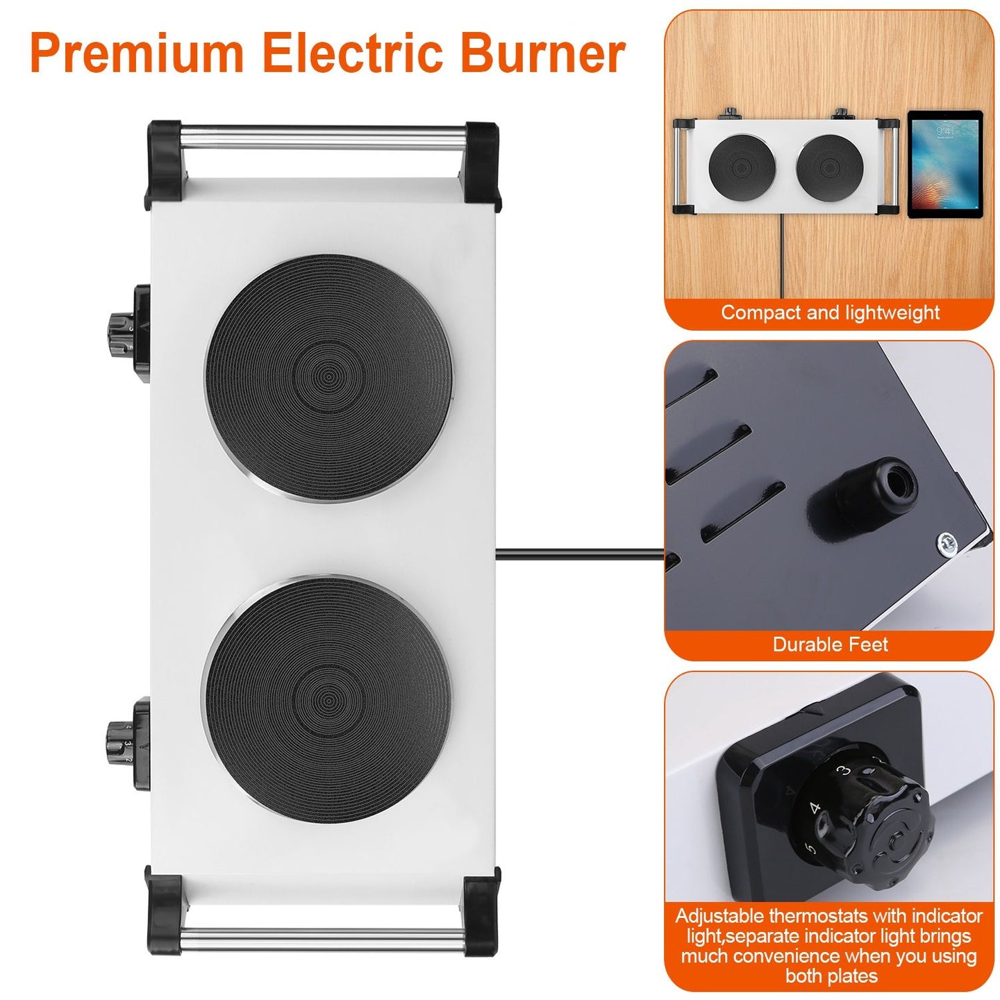 Portable Dual Burner Electric Stove, 2000W, 5 Heat Levels, Easy Clean