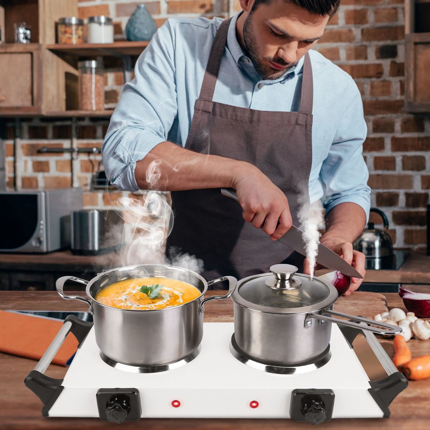 Portable Dual Burner Electric Stove, 2000W, 5 Heat Levels, Easy Clean