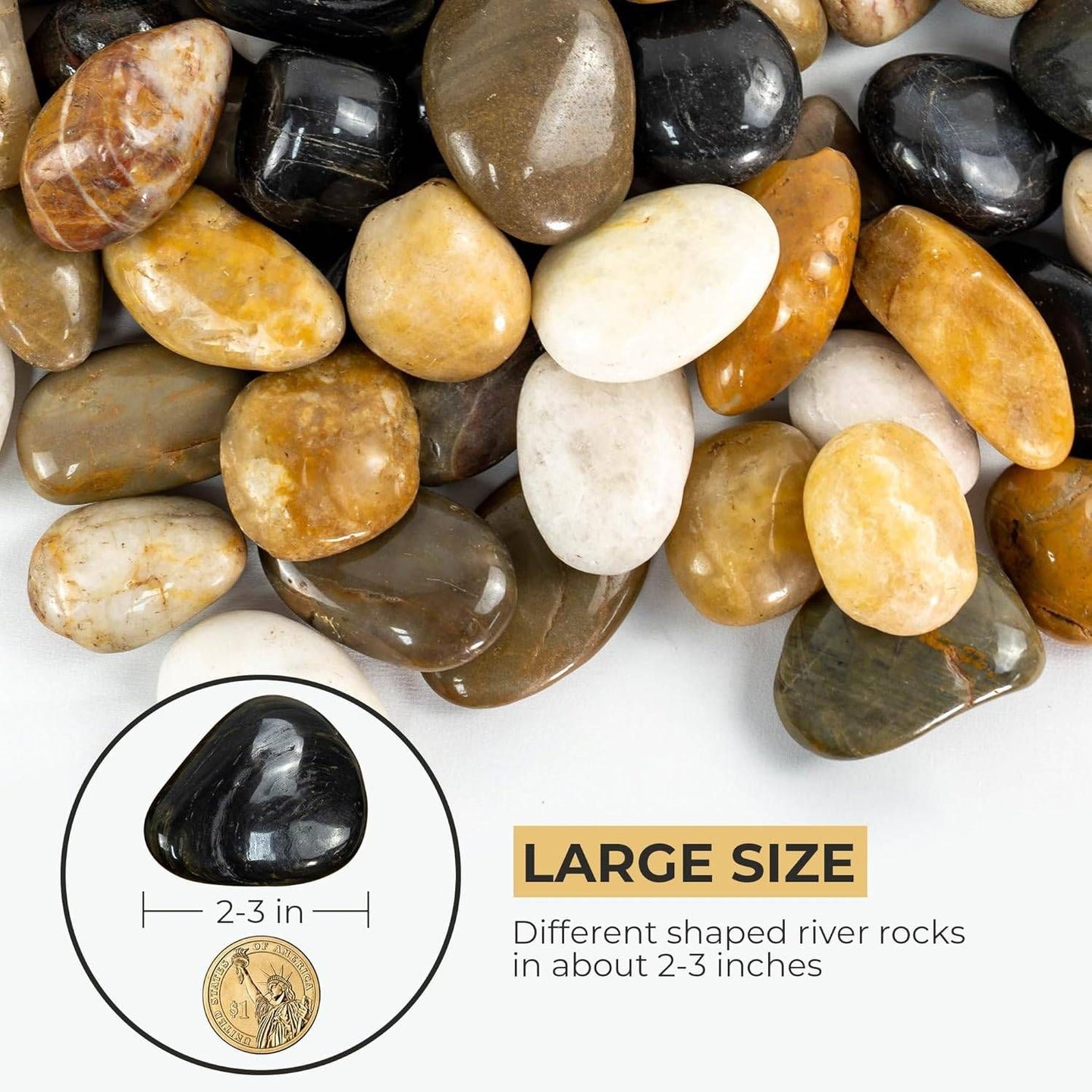 38lbs Mixed Color Pebbles for Plants, 2-3 Inch High Polished Natural Large River Rocks for Landscaping, Decorative Stones Vase Filler Fish Tank Aquariums Garden Outdoor and Indoor DIY