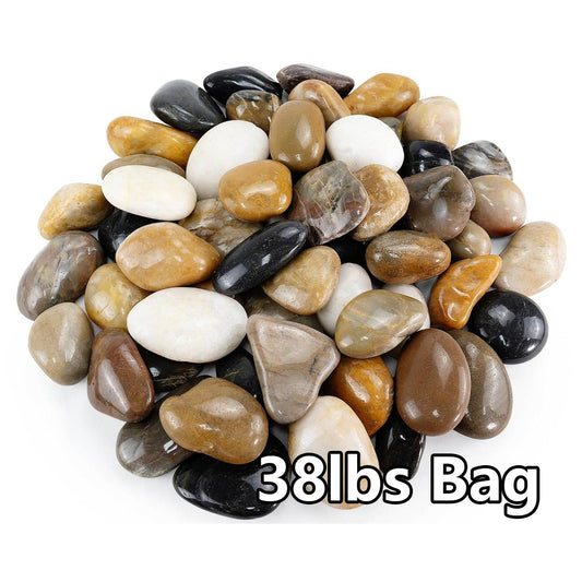 38lb Polished Multicolor River Rocks, 2-3" Decorative Landscaping Pebbles