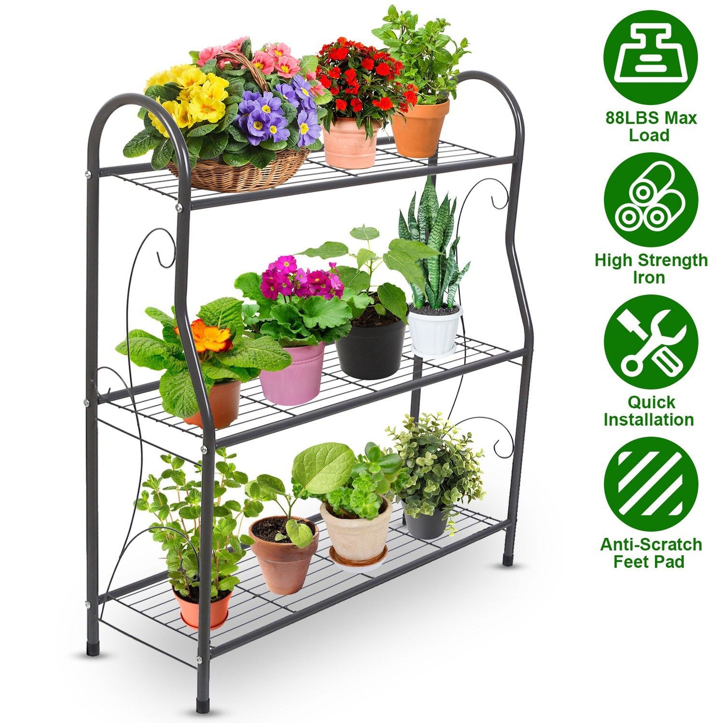 3-Tier Metal Plant Stand & 88lb Capacity Outdoor Display Rack