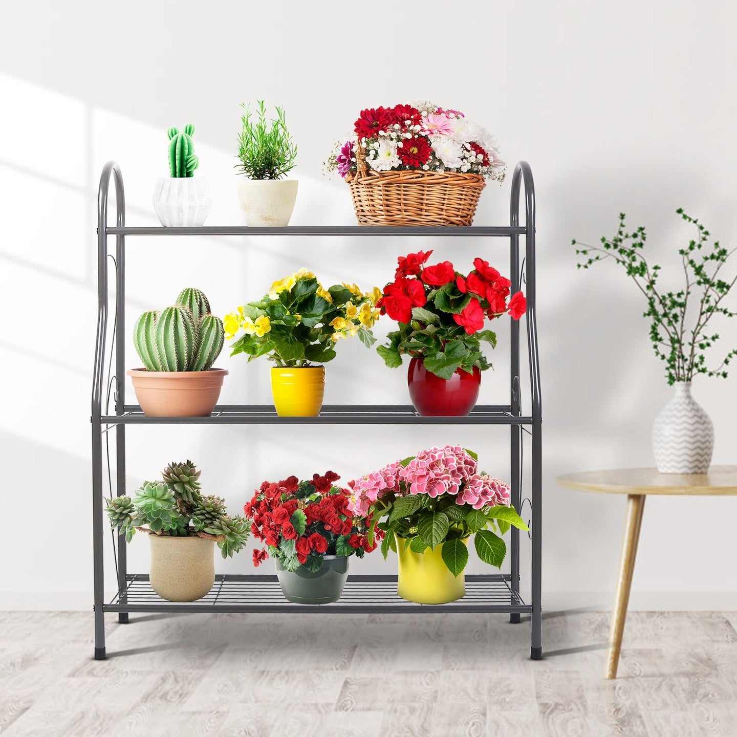 3-Tier Metal Plant Stand & 88lb Capacity Outdoor Display Rack