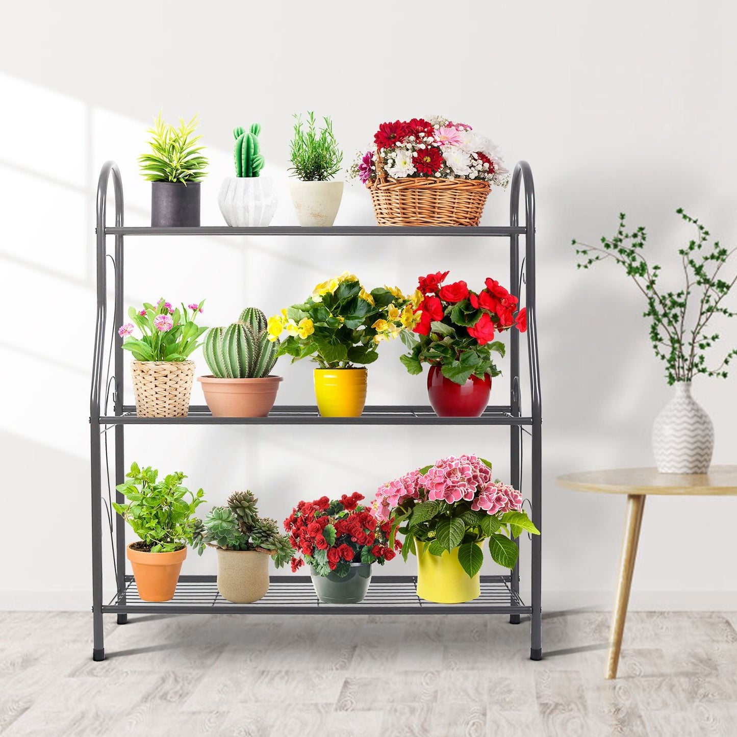 3-Tier Metal Plant Stand & 88lb Capacity Outdoor Display Rack
