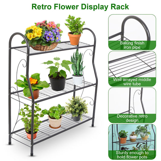 3-Tier Metal Plant Stand & 88lb Capacity Outdoor Display Rack