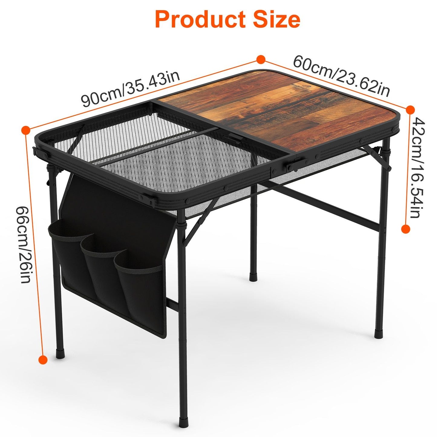 Foldable Camping Table 35" Aluminum BBQ Picnic Stand, Adjustable Height, 66 lbs