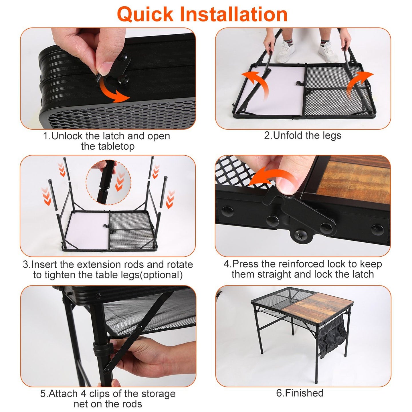Foldable Camping Table 35" Aluminum BBQ Picnic Stand, Adjustable Height, 66 lbs