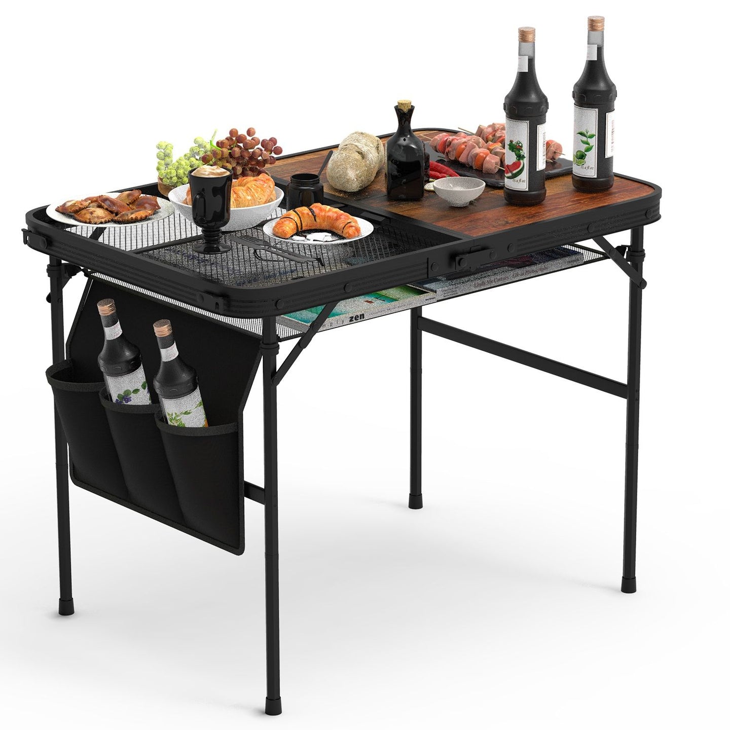 Foldable Camping Table 35" Aluminum BBQ Picnic Stand, Adjustable Height, 66 lbs