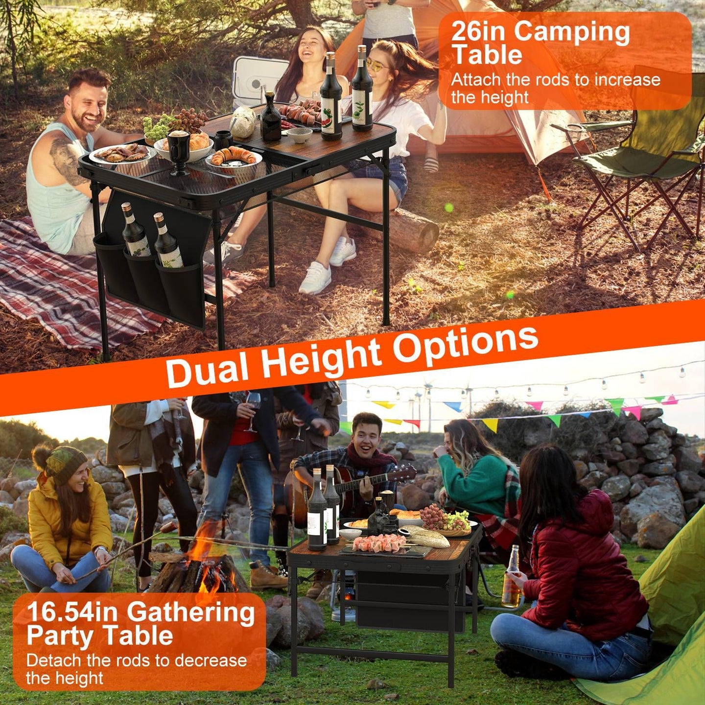 Foldable Camping Table 35" Aluminum BBQ Picnic Stand, Adjustable Height, 66 lbs