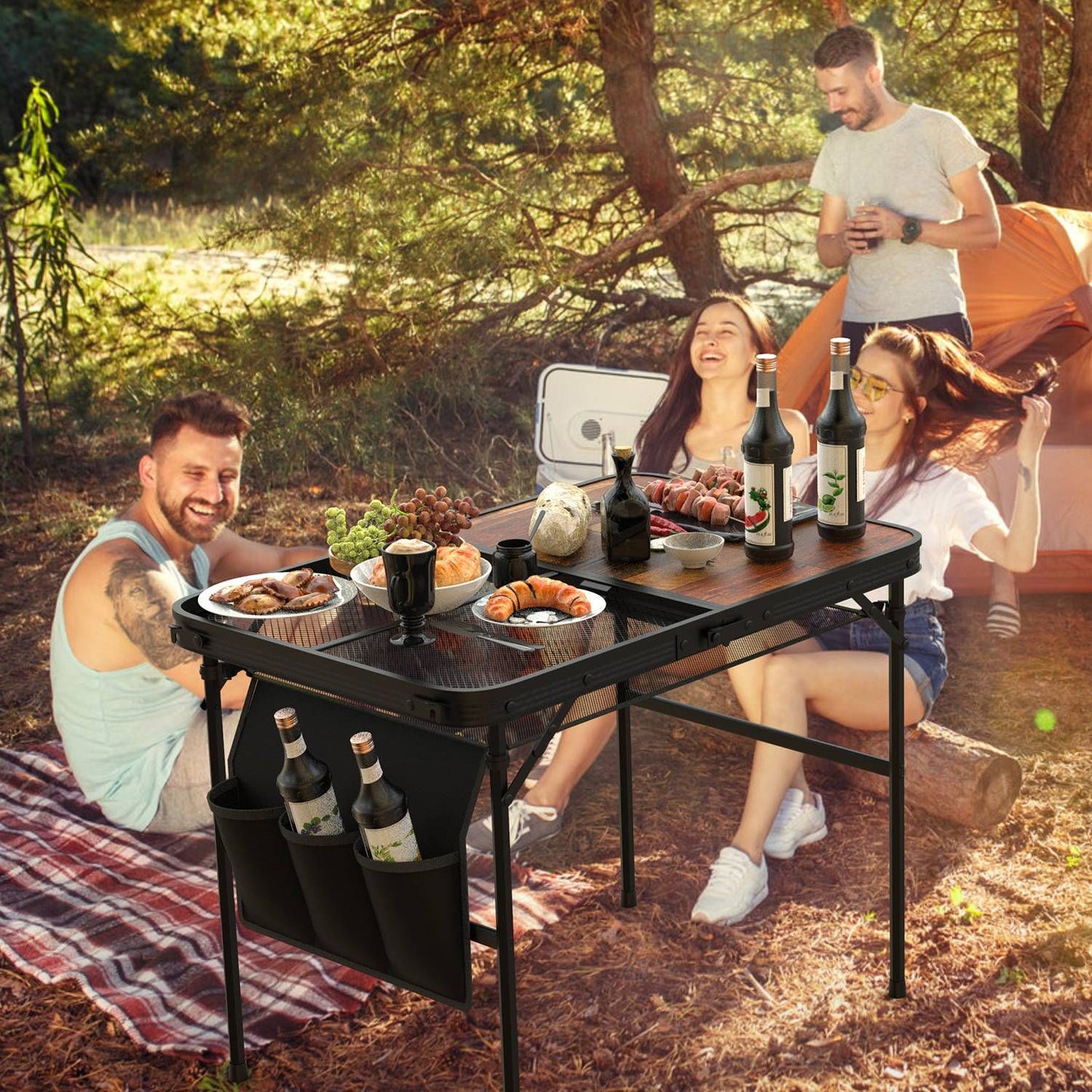 Foldable Camping Table 35" Aluminum BBQ Picnic Stand, Adjustable Height, 66 lbs