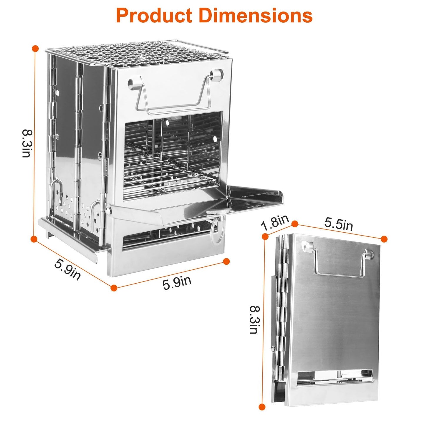 Large Foldable Camping Wood Stove & Grill - Stainless Steel