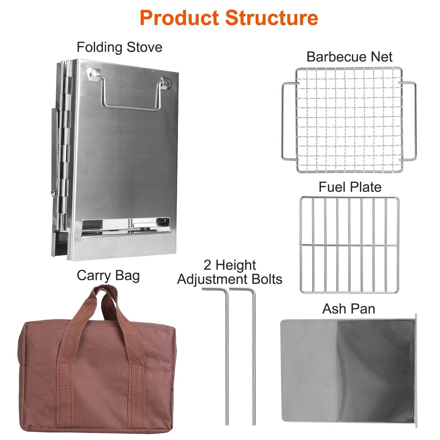 Large Foldable Camping Wood Stove & Grill - Stainless Steel