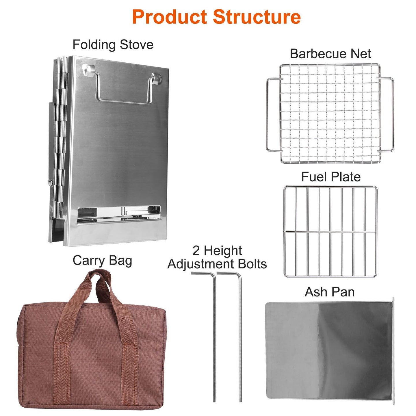 Large Foldable Camping Wood Stove & Grill - Stainless Steel