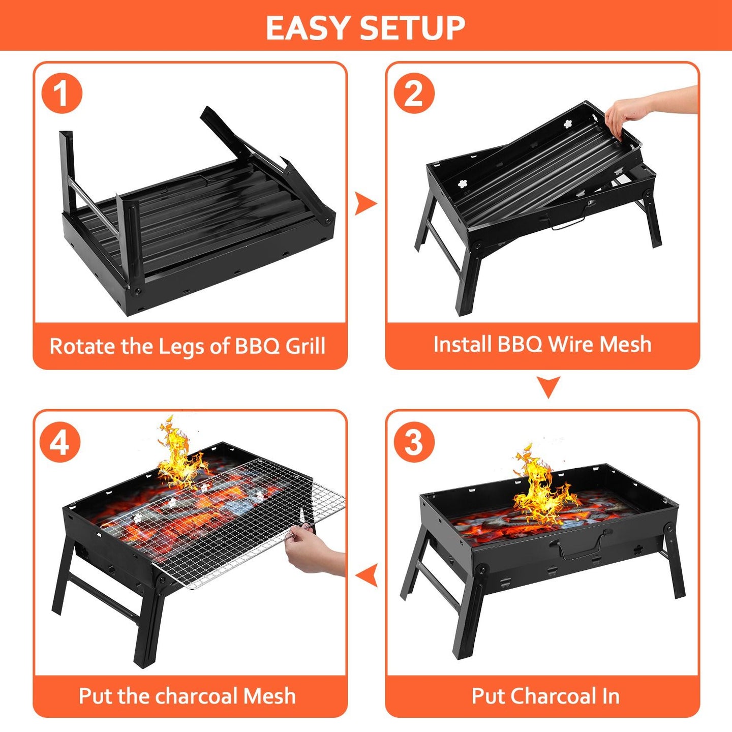 Portable Foldable Charcoal BBQ Grill for Camping & Picnics