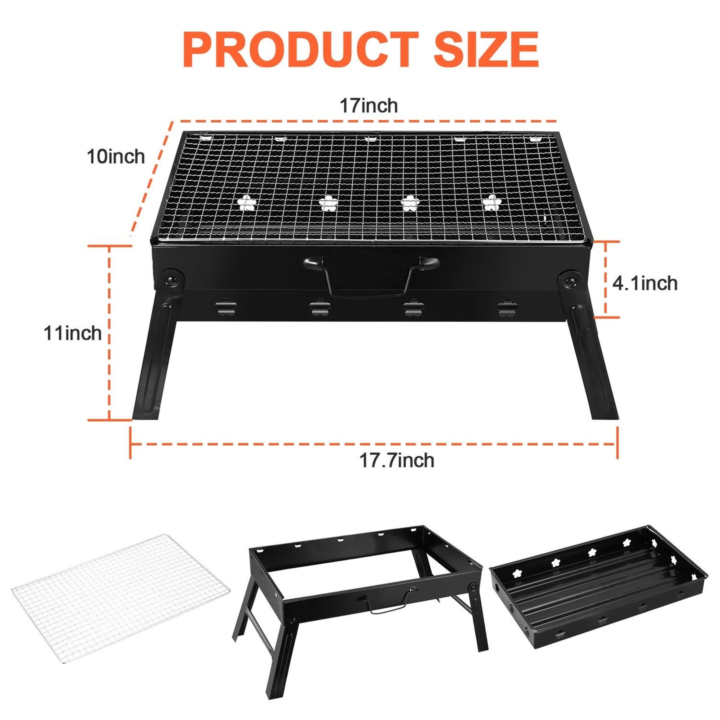Portable Foldable Charcoal BBQ Grill for Camping & Picnics