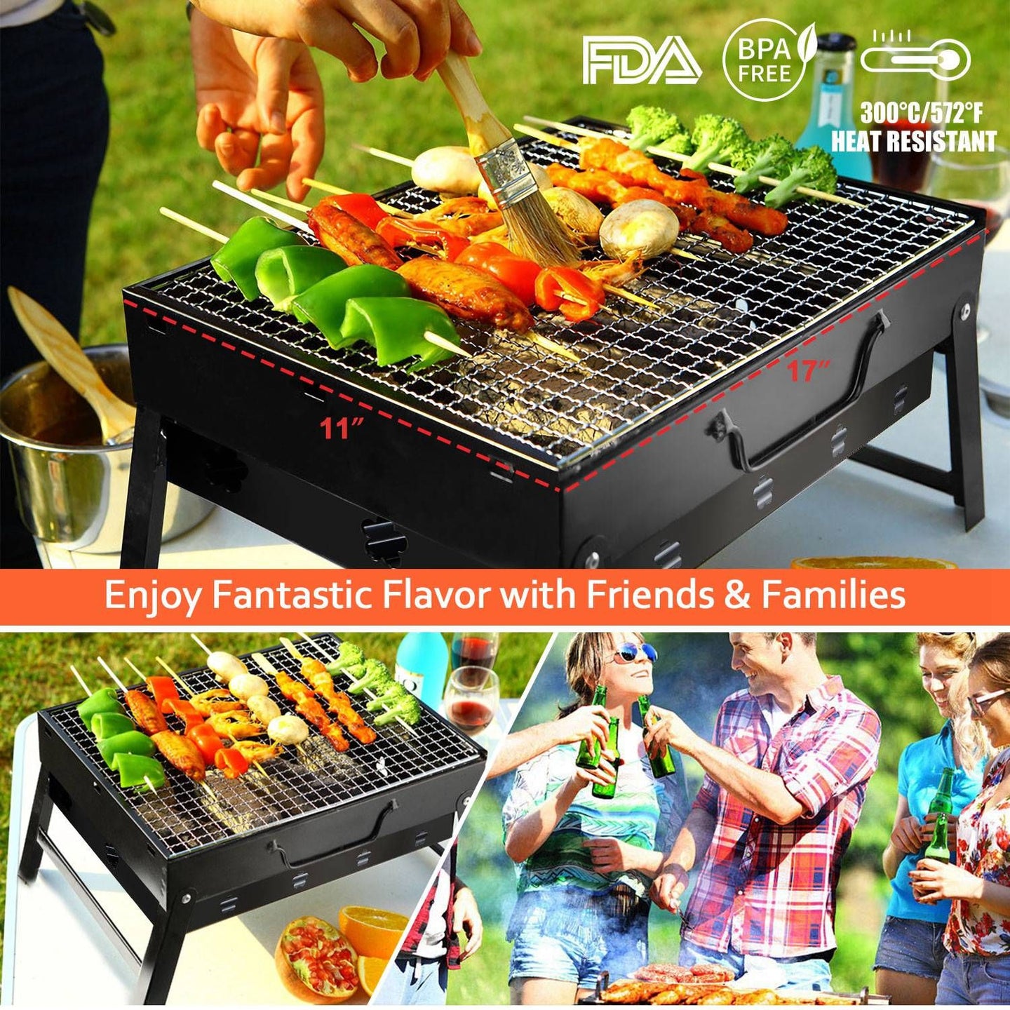 Portable Foldable Charcoal BBQ Grill for Camping & Picnics