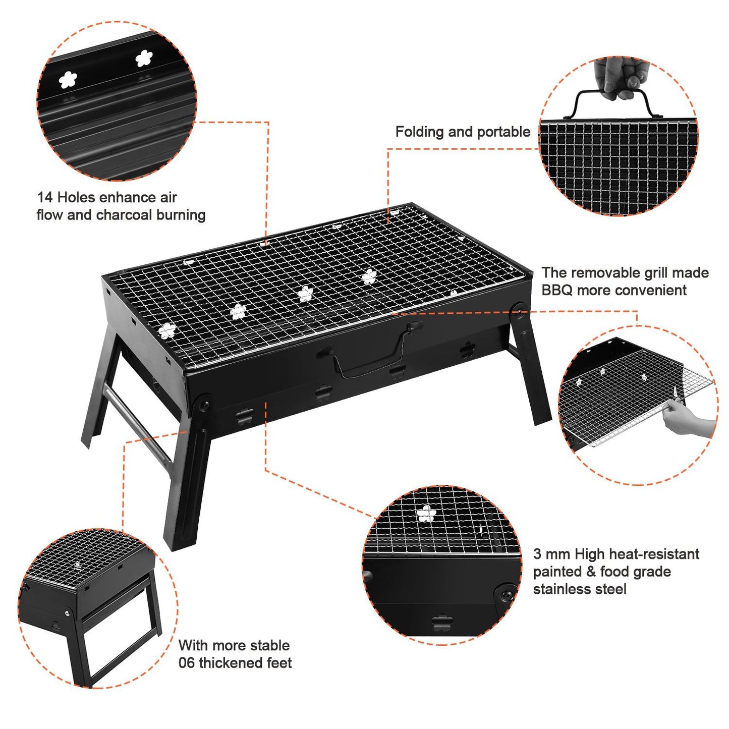 Portable Foldable Charcoal BBQ Grill for Camping & Picnics