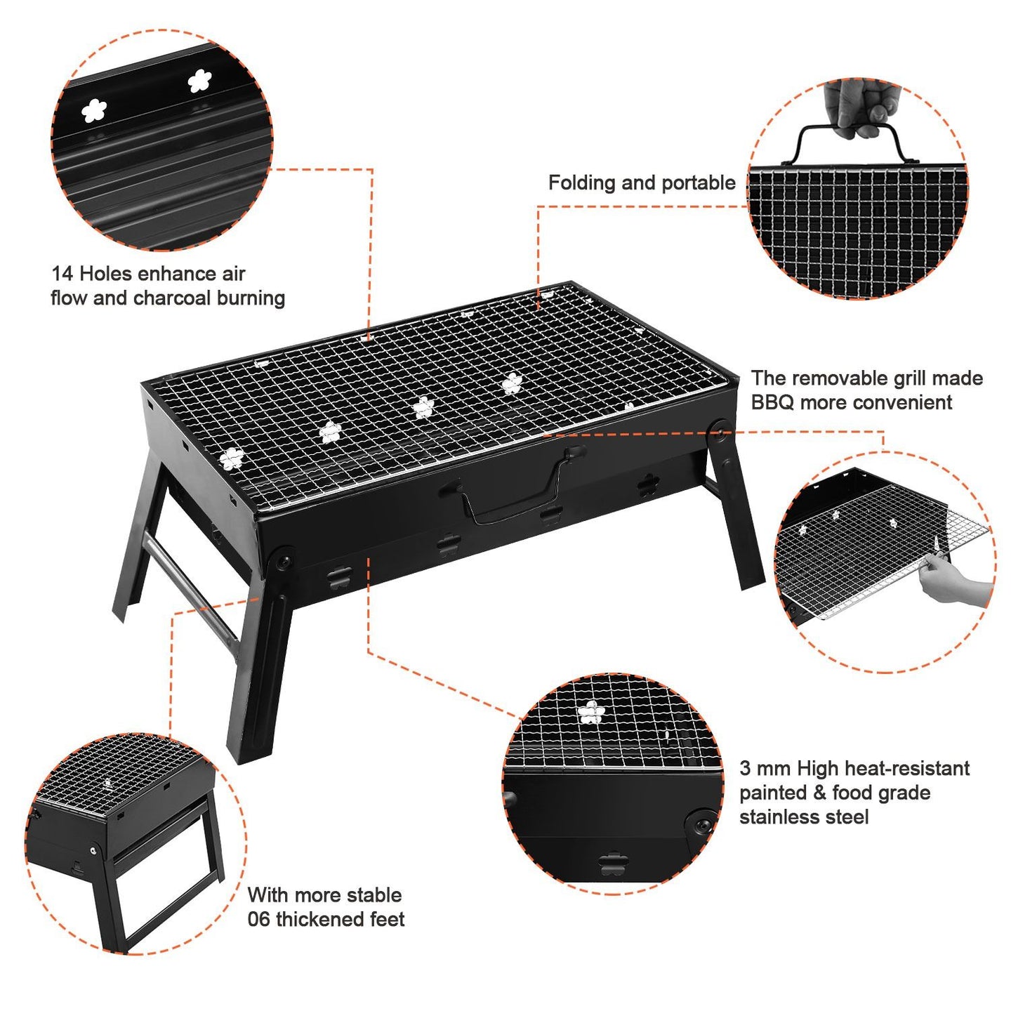 Portable Foldable Charcoal BBQ Grill for Camping & Picnics