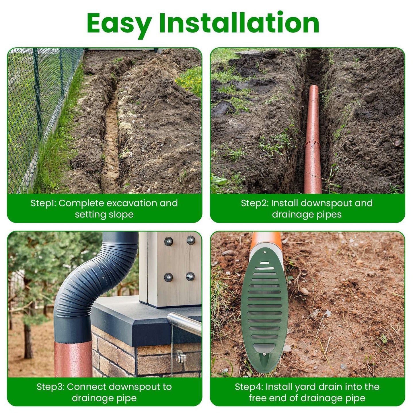 4" Green Angled Yard Drain Emitter with Sloped Grate