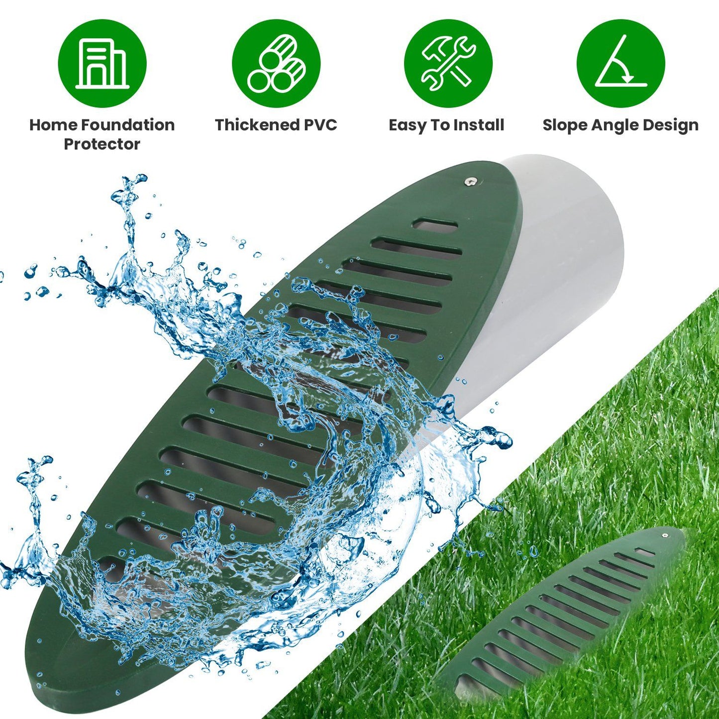 4" Green Angled Yard Drain Emitter with Sloped Grate