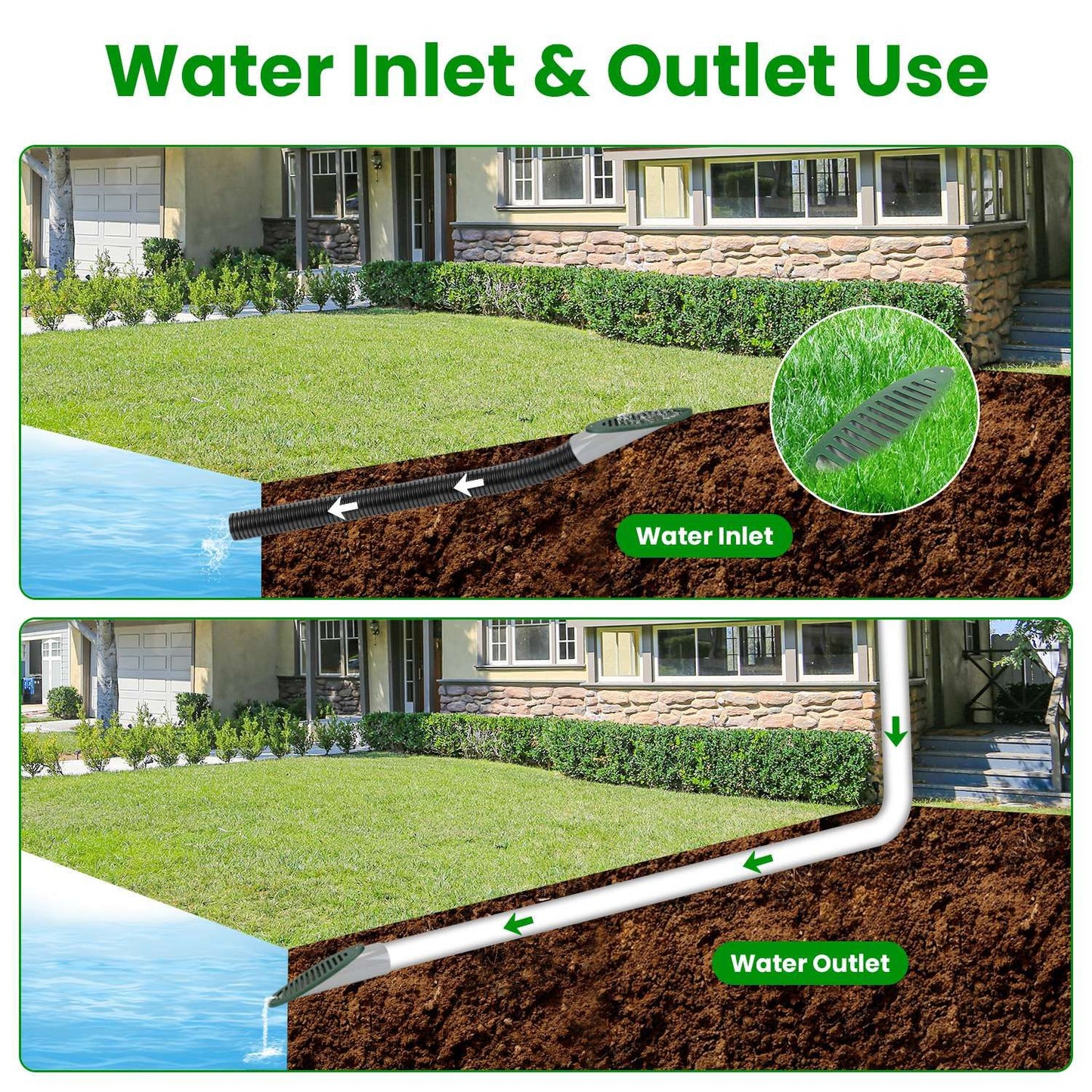 4" Green Angled Yard Drain Emitter with Sloped Grate