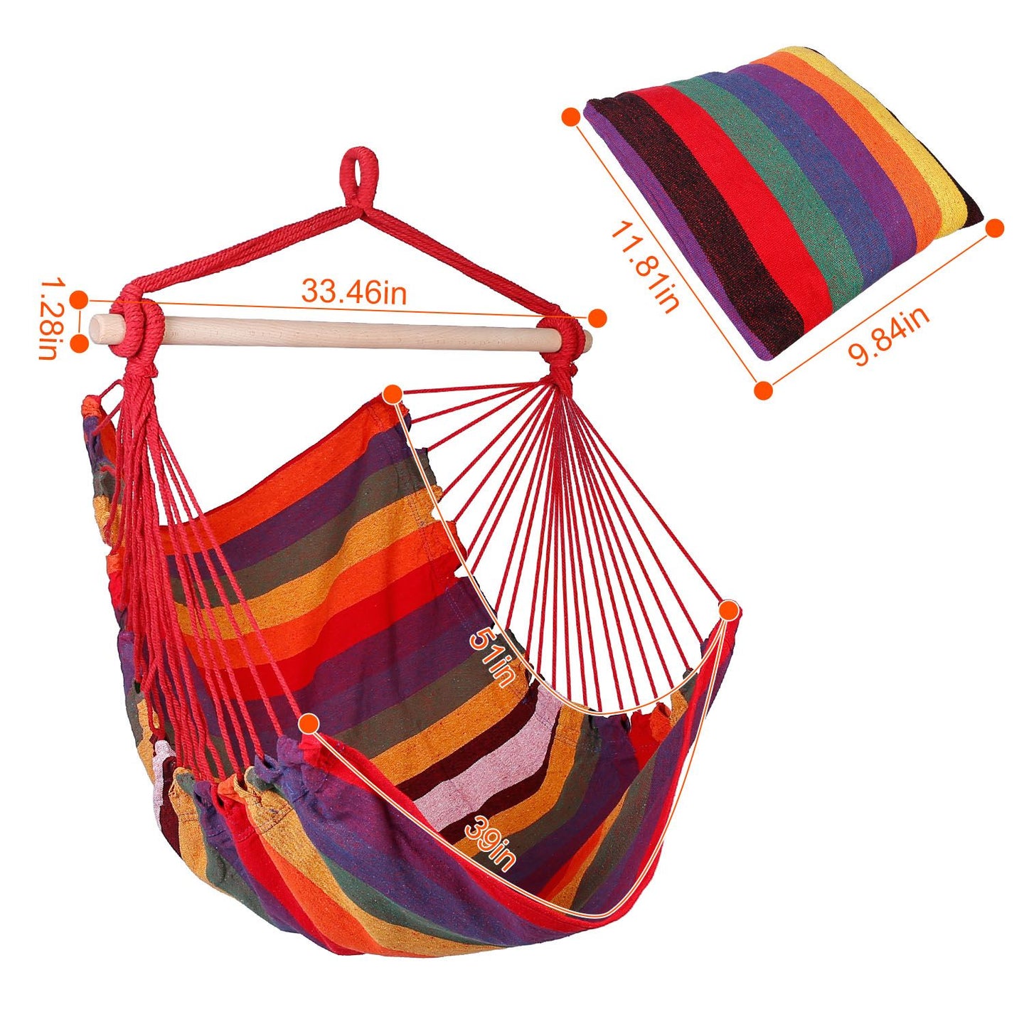 Hammock Chair Swing with Pillows - Portable Canvas Porch Swing & Hanging Seat