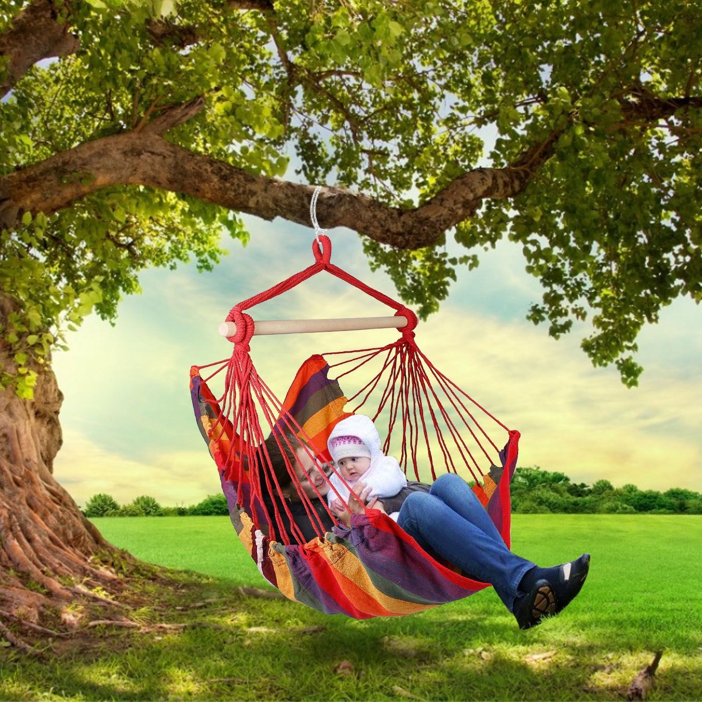 Hammock Chair Swing with Pillows - Portable Canvas Porch Swing & Hanging Seat