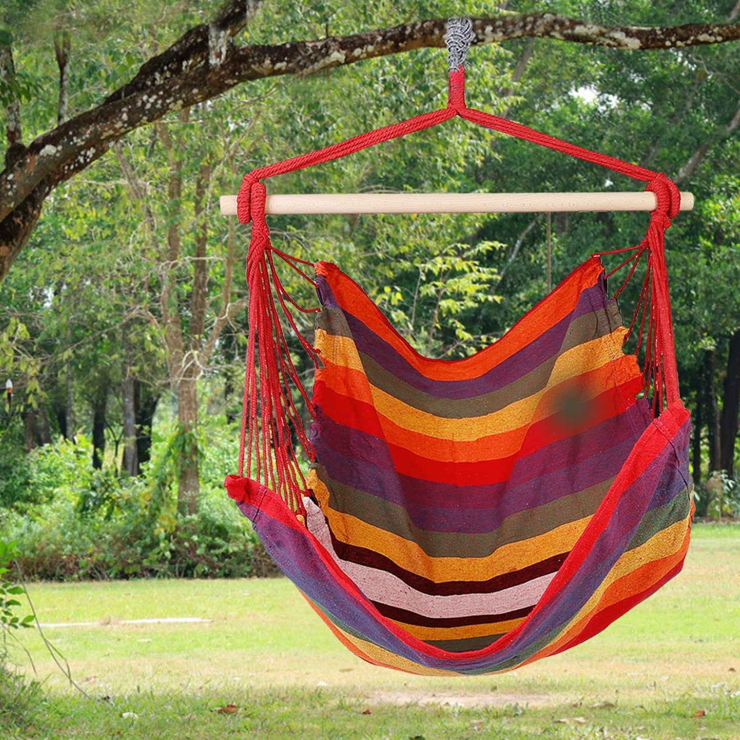 Hammock Chair Swing with Pillows - Portable Canvas Porch Swing & Hanging Seat