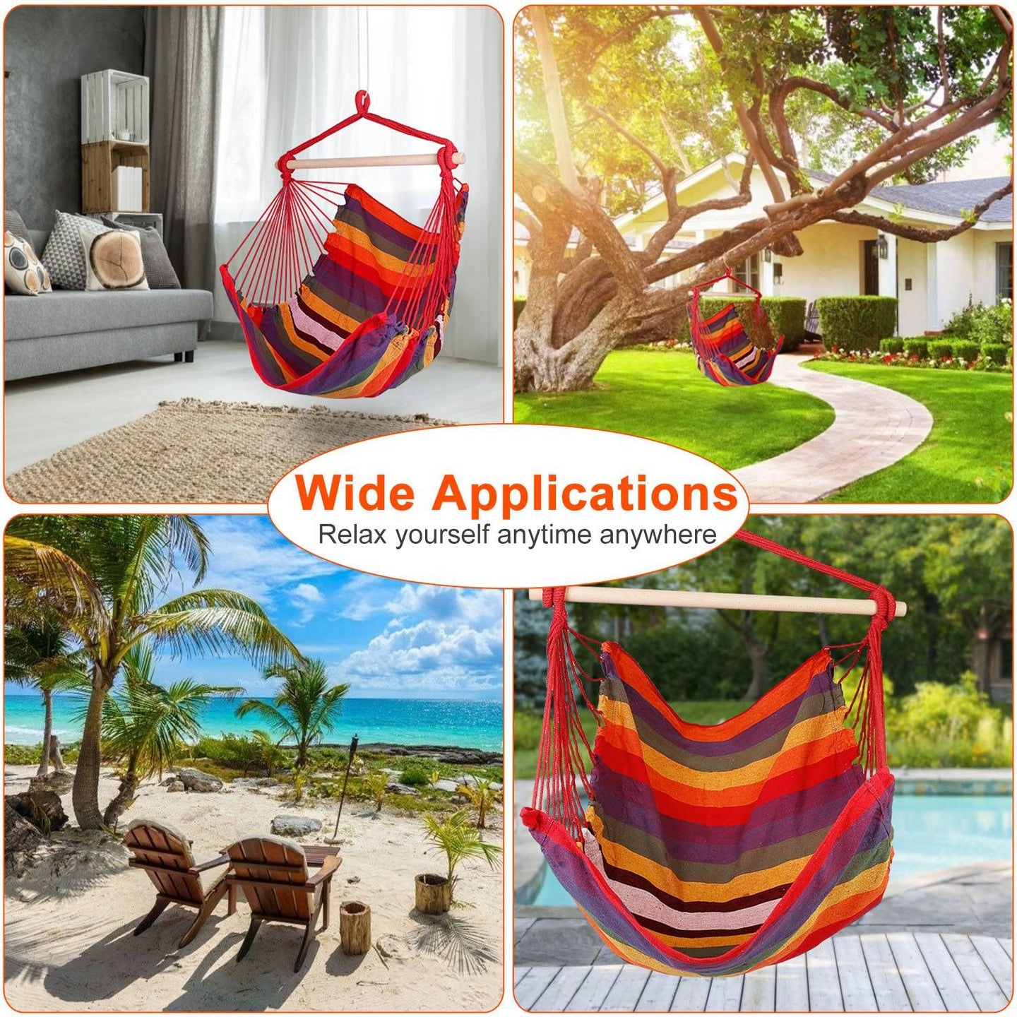 Hammock Chair Swing with Pillows - Portable Canvas Porch Swing & Hanging Seat