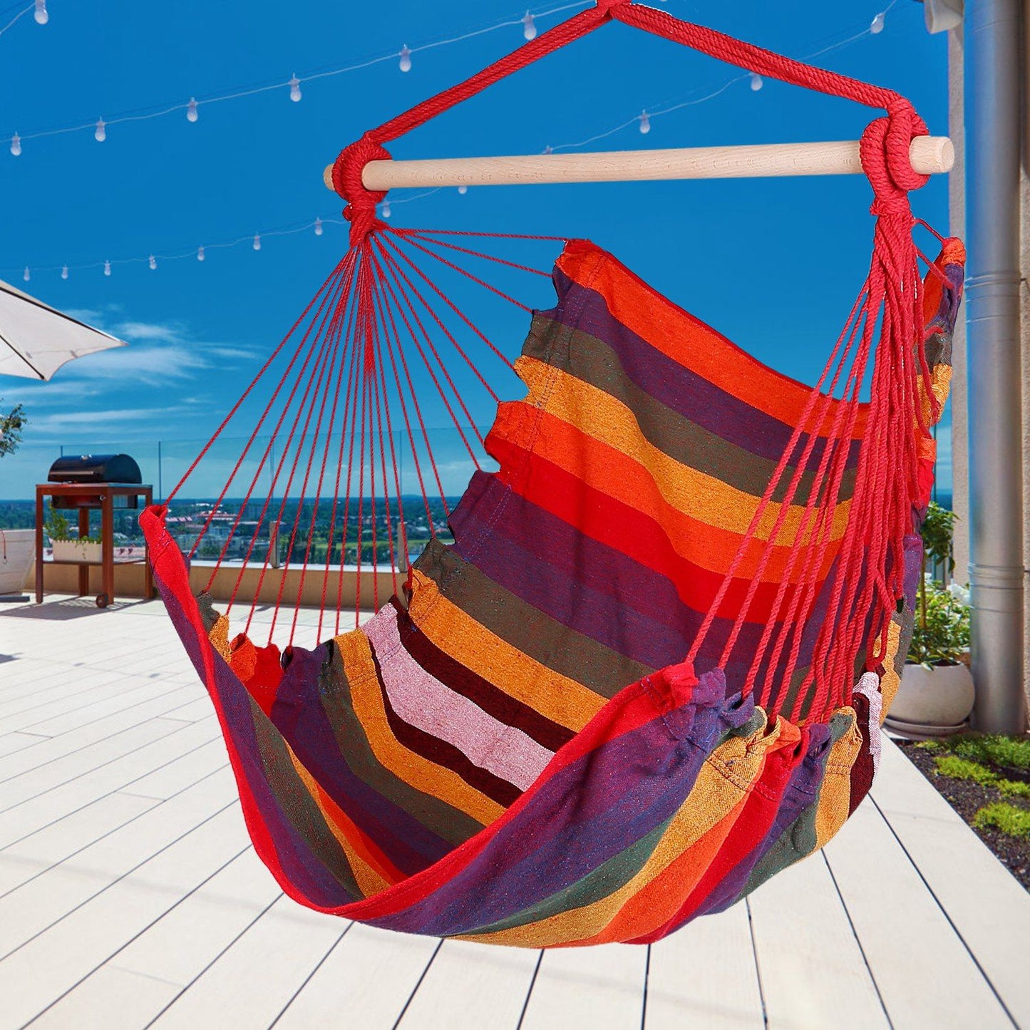 Hammock Chair Swing with Pillows - Portable Canvas Porch Swing & Hanging Seat