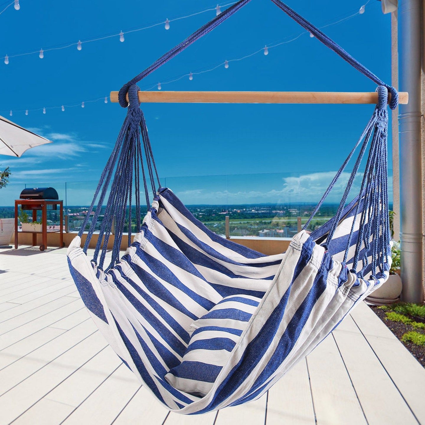 Hammock Chair Swing with Pillows - Portable Canvas Porch Swing & Hanging Seat