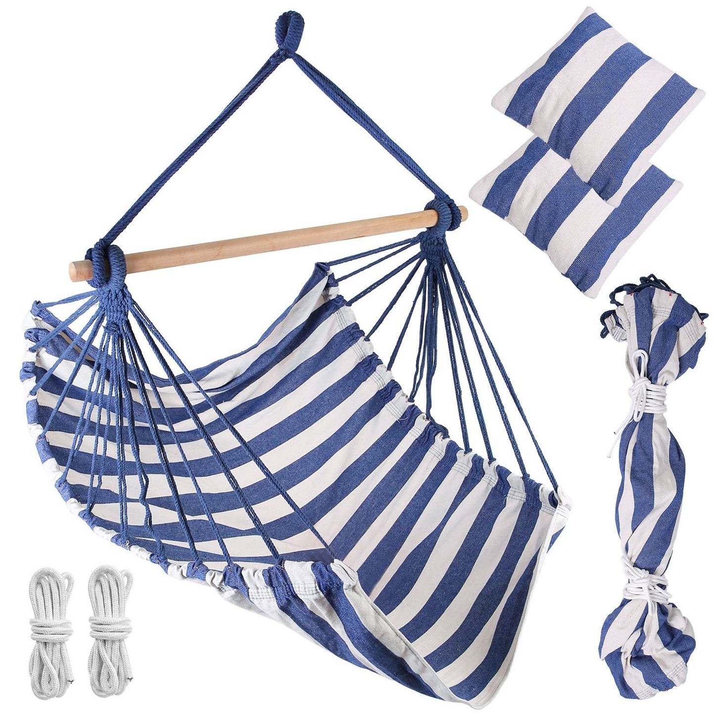 Hammock Chair Swing with Pillows - Portable Canvas Porch Swing & Hanging Seat