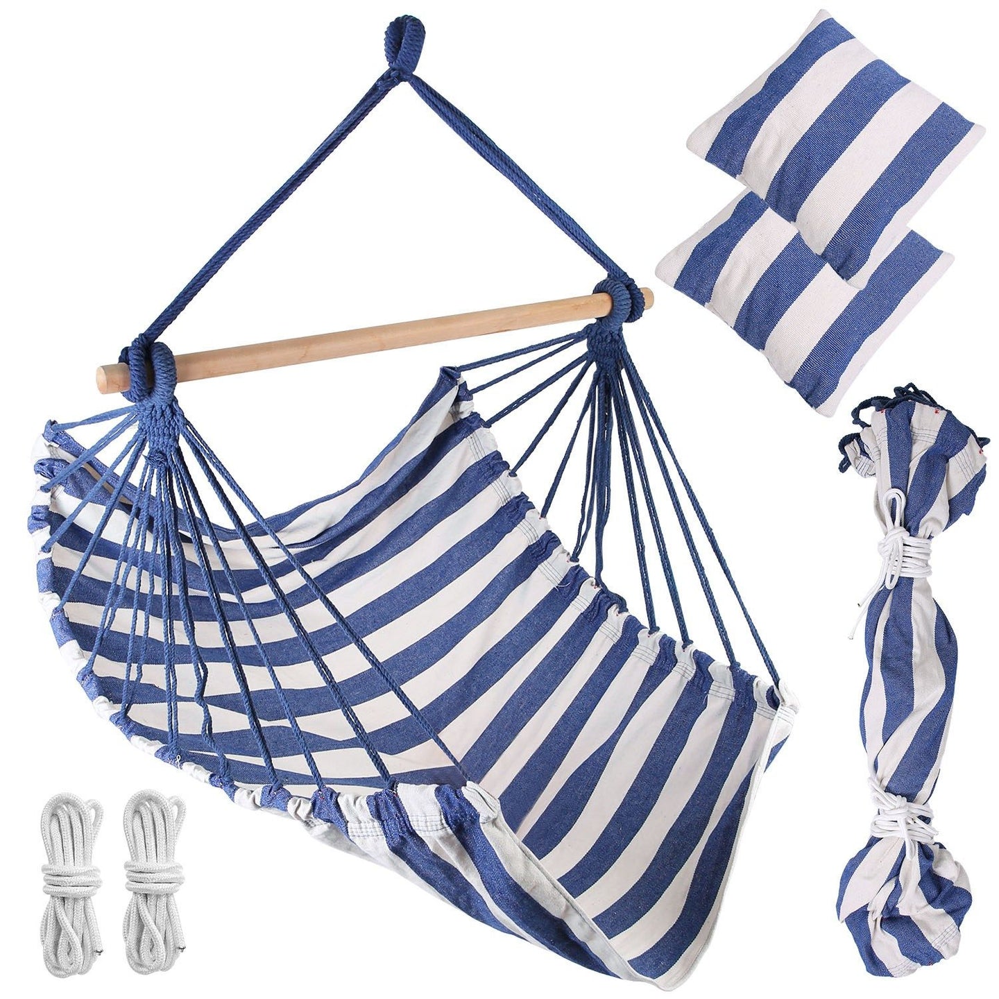 Hammock Chair Swing with Pillows - Portable Canvas Porch Swing & Hanging Seat