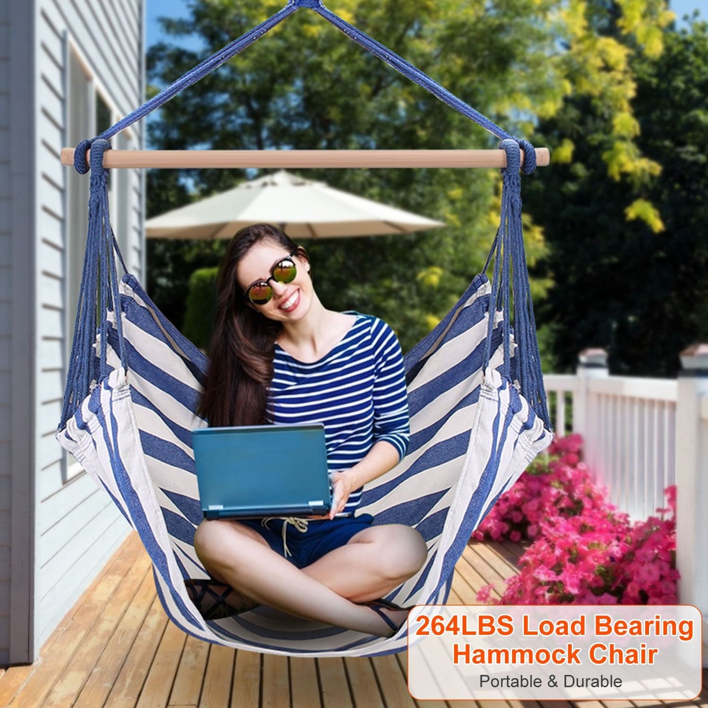 Hammock Chair Swing with Pillows - Portable Canvas Porch Swing & Hanging Seat