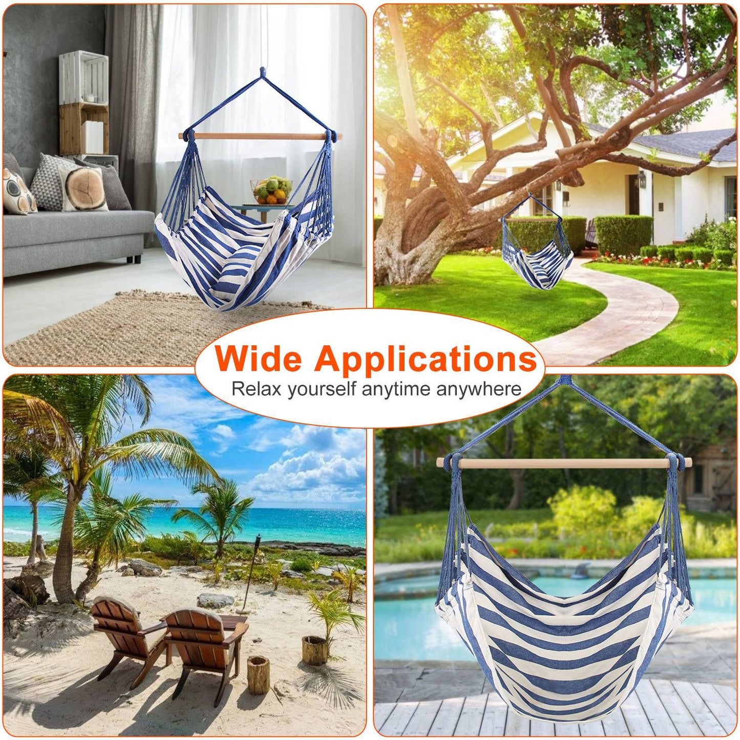 Hammock Chair Swing with Pillows - Portable Canvas Porch Swing & Hanging Seat