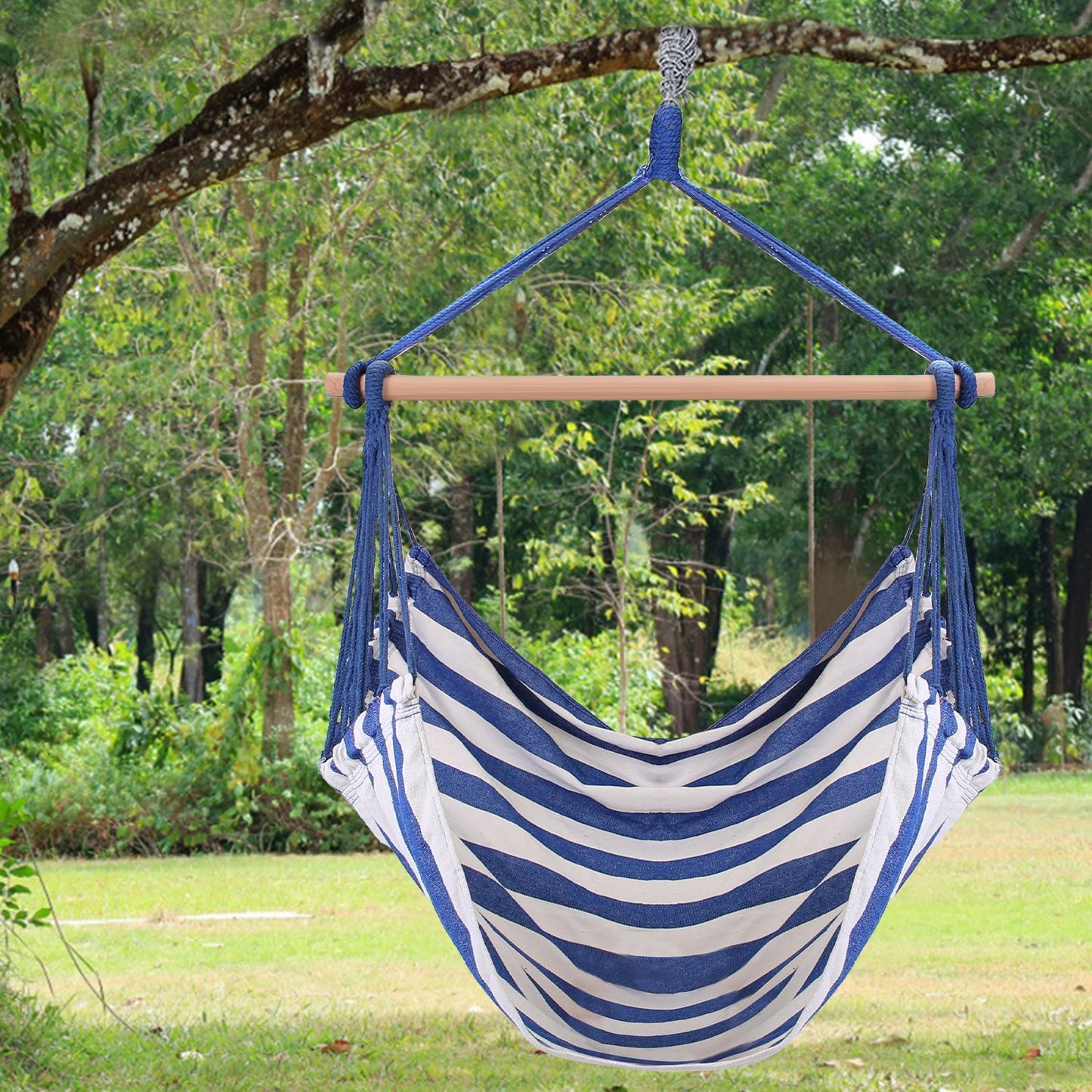 Hammock Chair Swing with Pillows - Portable Canvas Porch Swing & Hanging Seat