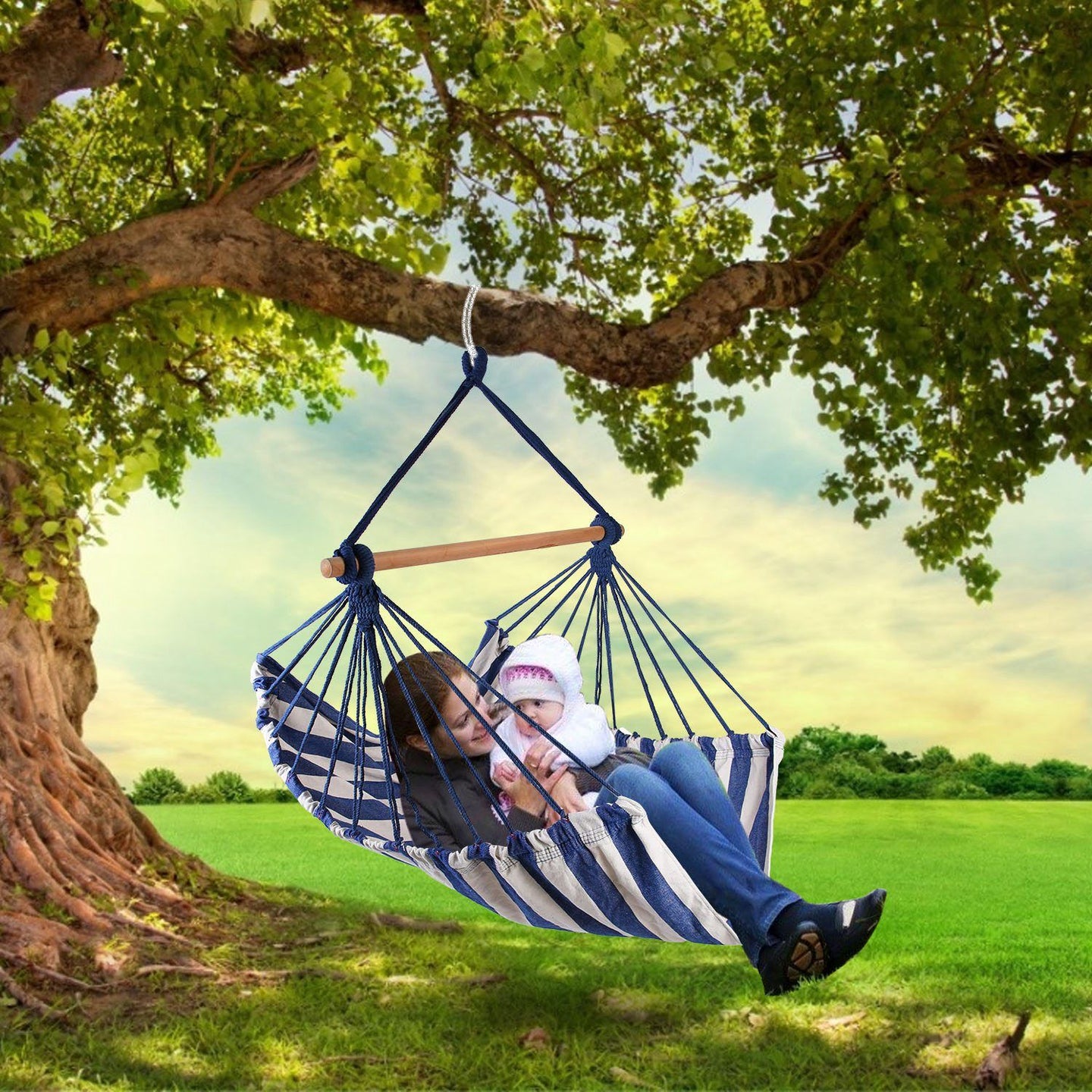 Hammock Chair Swing with Pillows - Portable Canvas Porch Swing & Hanging Seat