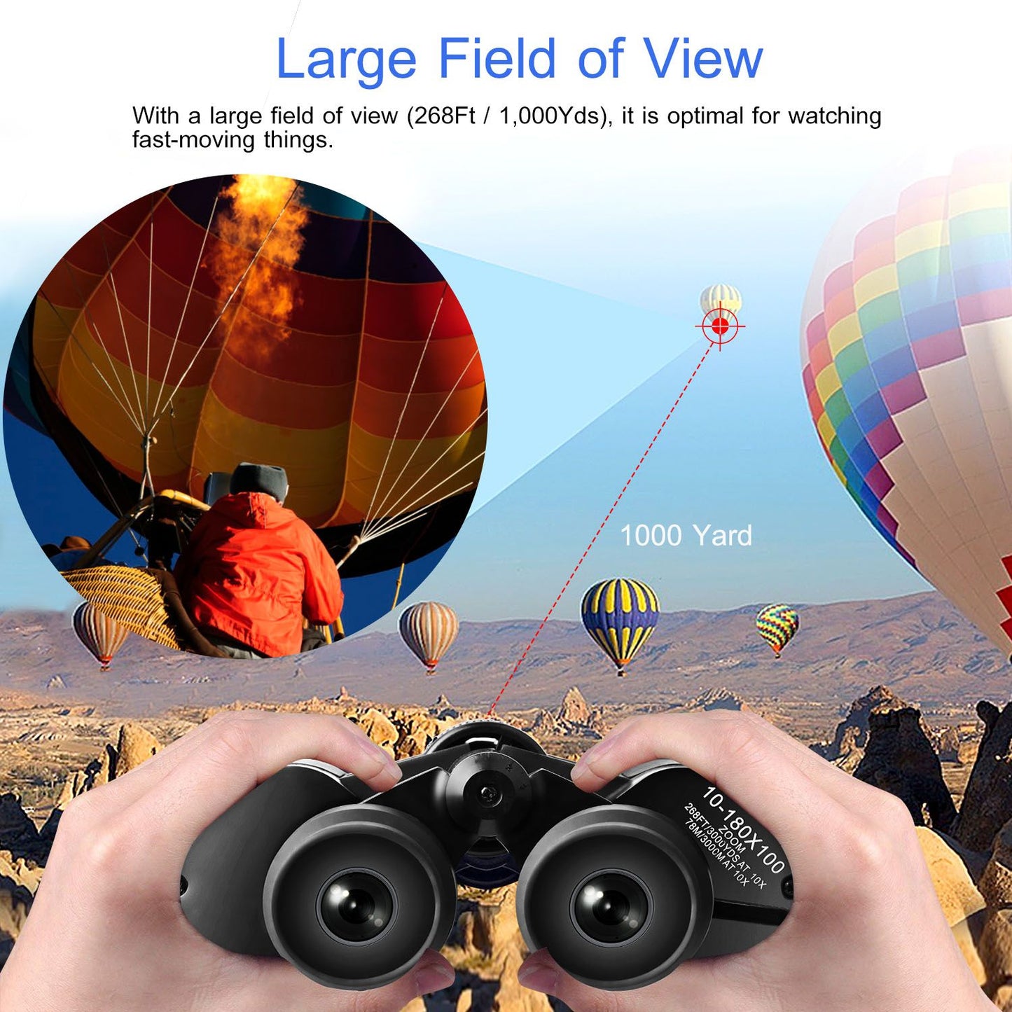 10–180x100 High Power Binoculars 8–24x Zoom, 50mm Lens, Low Light, Wide View w/ Case