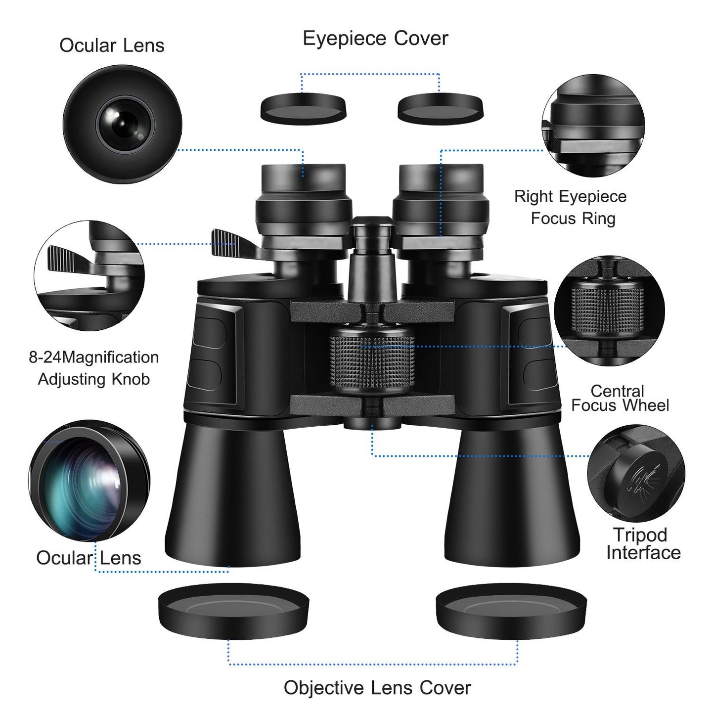 10–180x100 High Power Binoculars 8–24x Zoom, 50mm Lens, Low Light, Wide View w/ Case