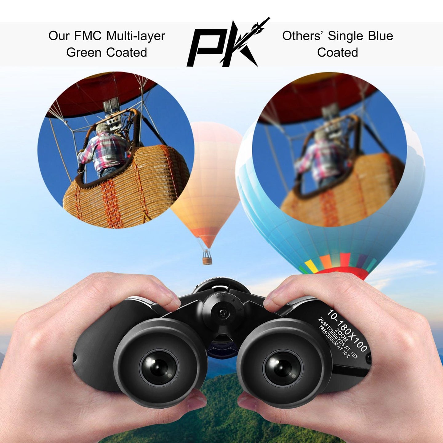 10–180x100 High Power Binoculars 8–24x Zoom, 50mm Lens, Low Light, Wide View w/ Case