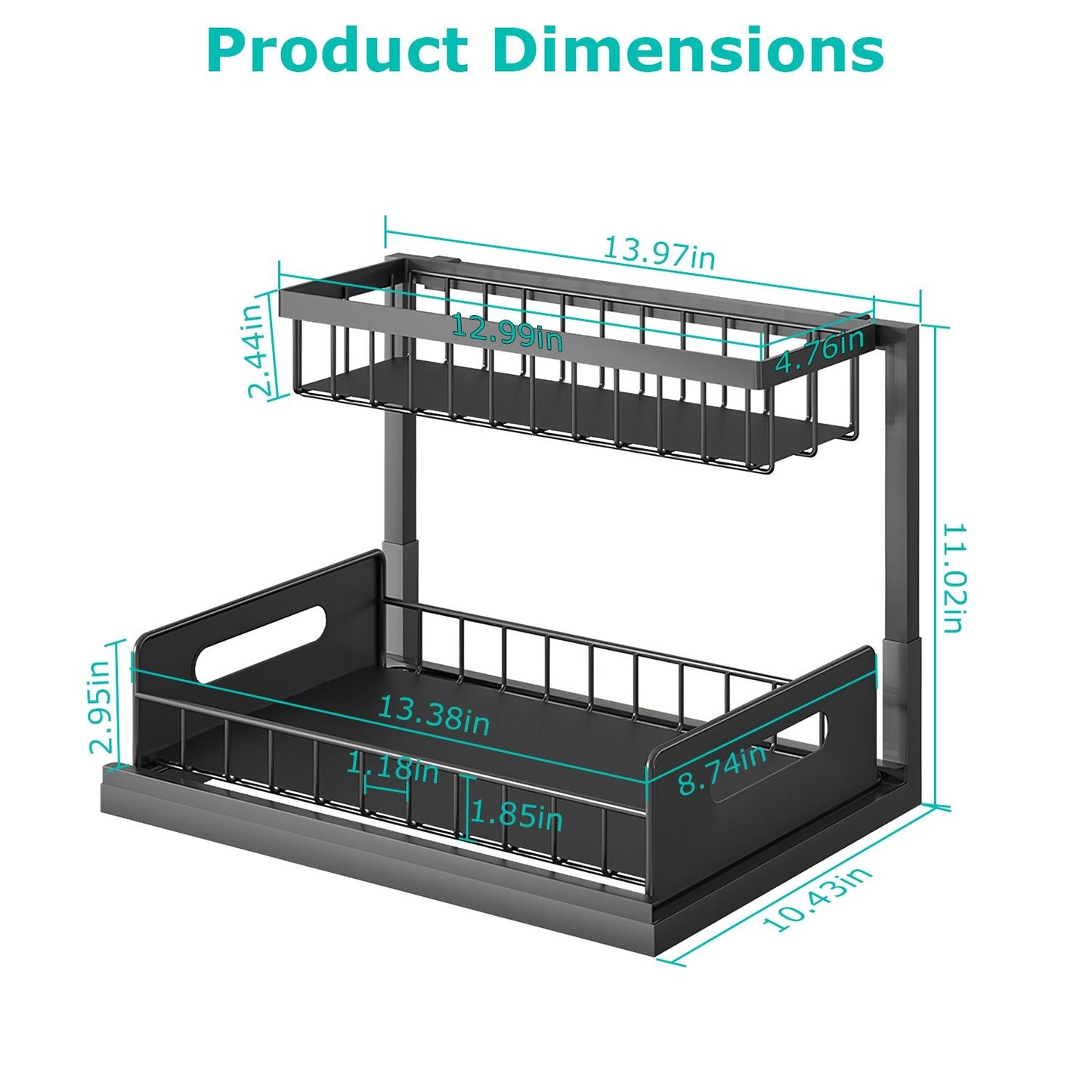 2-Tier Under Sink Organizer: Pull-Out Metal Storage Shelf for Kitchen & Bathroom