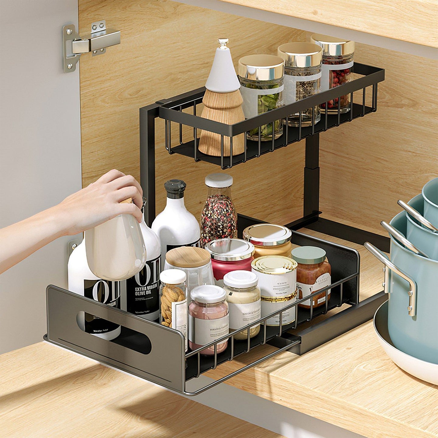 2-Tier Under Sink Organizer: Pull-Out Metal Storage Shelf for Kitchen & Bathroom