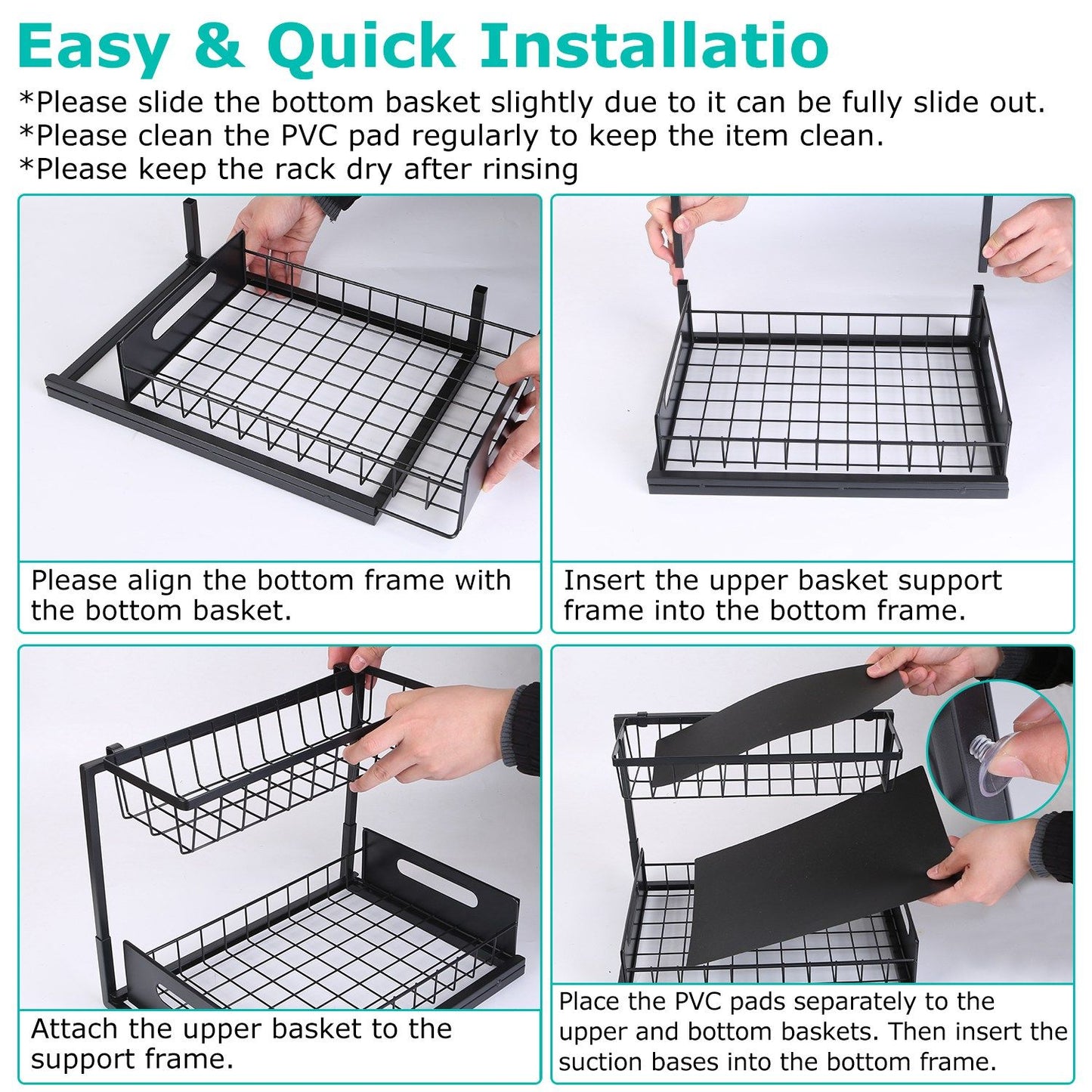 2-Tier Under Sink Organizer: Pull-Out Metal Storage Shelf for Kitchen & Bathroom